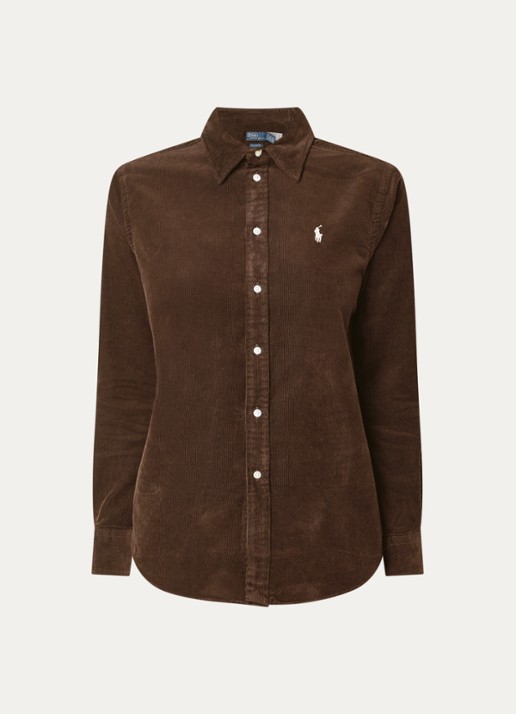 Ralph Lauren Blouse van corduroy met logoborduring - voorkant donkerbruin