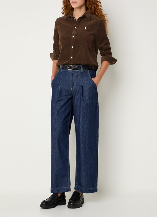 Ralph Lauren Blouse van corduroy met logoborduring - voorkant 2 donkerbruin