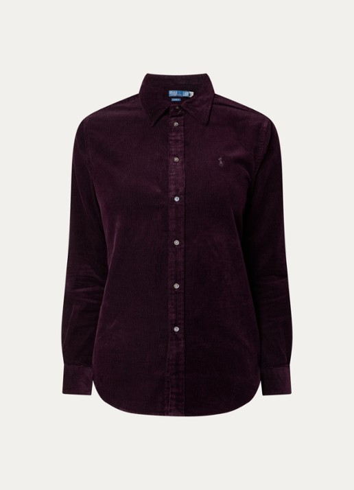 Ralph Lauren Blouse van corduroy - voorkant 3 aubergine
