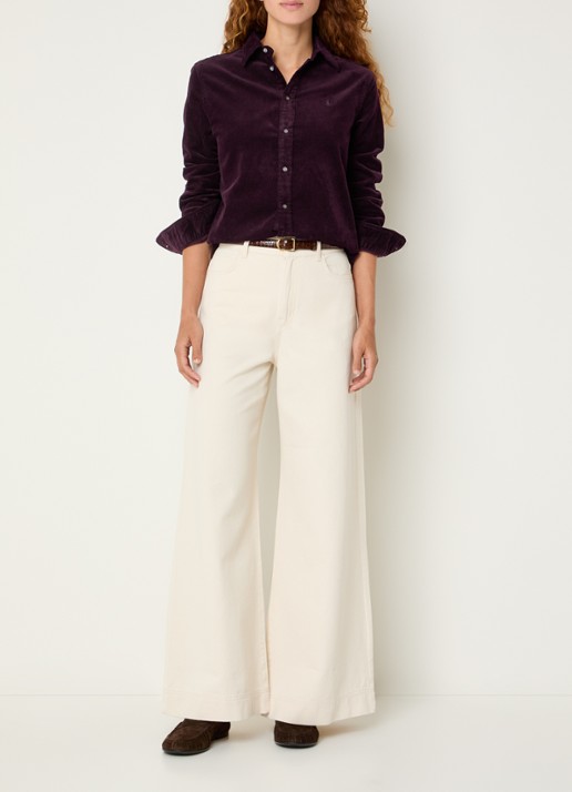 Ralph Lauren Blouse van corduroy - voorkant 4 aubergine
