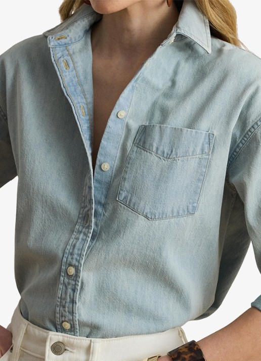 Ralph Lauren Blouse van denim met borstzak - detail 2 arilee wash /  blauw