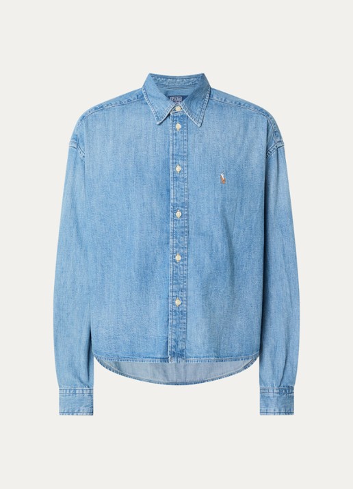 Ralph Lauren Blouse van denim met logo - voorkant 2 staalblauw