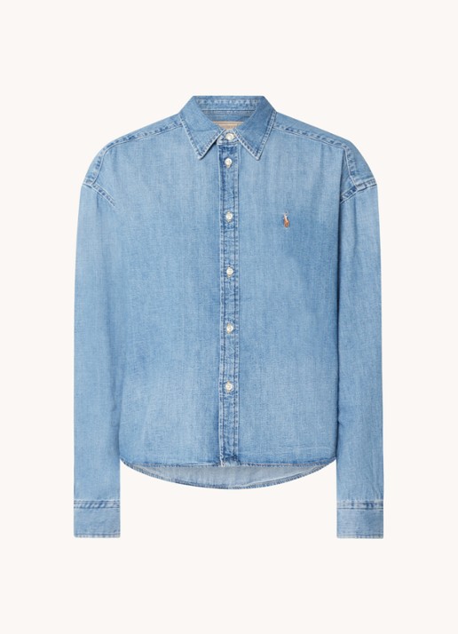 Ralph Lauren Blouse van denim met logoborduring - voorkant 2 indigo