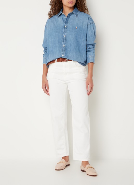 Ralph Lauren Blouse van denim met logoborduring - voorkant 3 indigo