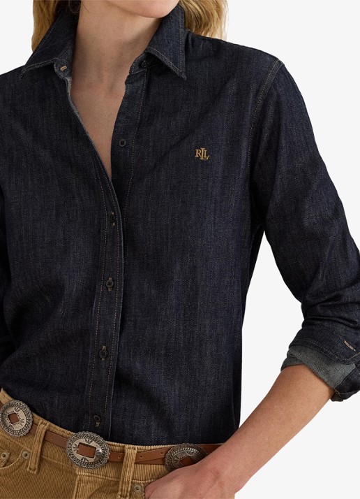 Ralph Lauren Blouse van denim met logoborduring - detail 2 rinse wash / blauw