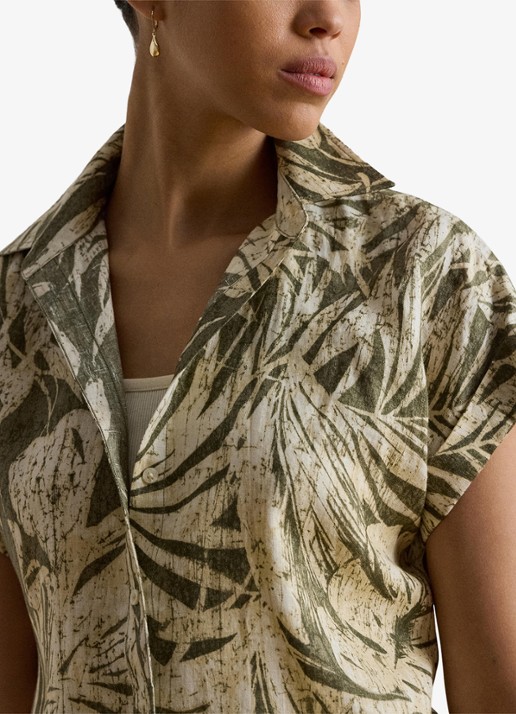 Ralph Lauren Blouse van linnen met bladprint - detail 3 olive grove / groen