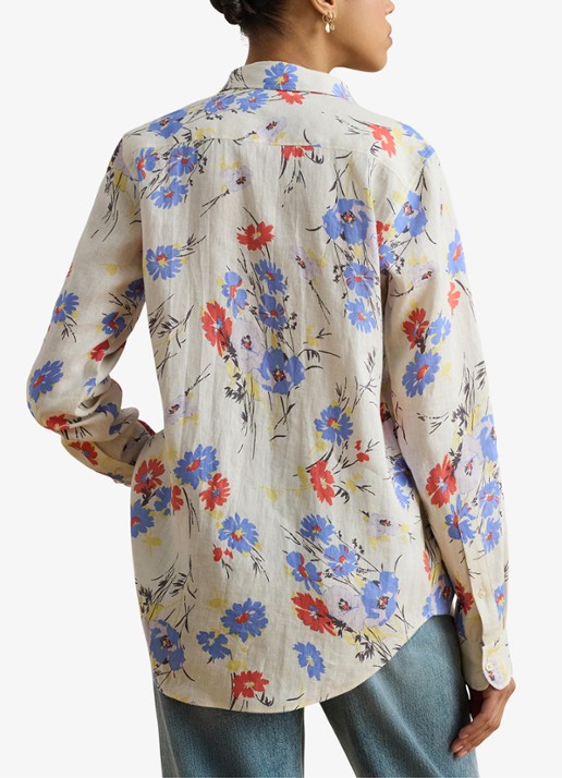 Ralph Lauren Blouse van linnen met bloemenprint - achterkant 5 cream multi / creme