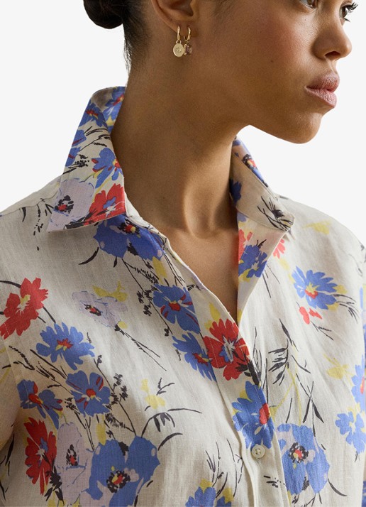 Ralph Lauren Blouse van linnen met bloemenprint - detail 4 cream multi / creme