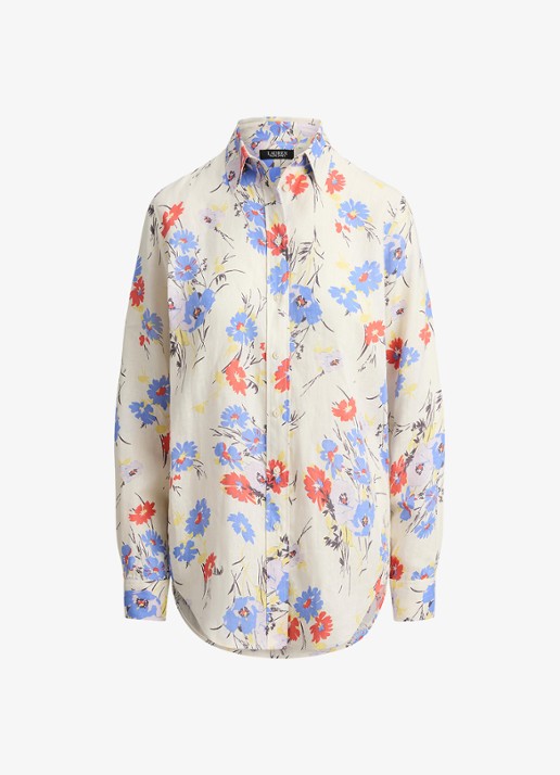 Ralph Lauren Blouse van linnen met bloemenprint - voorkant cream multi / creme
