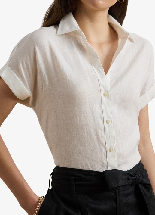 Ralph Lauren Blouse van linnen met korte mouw - detail 2 white / wit