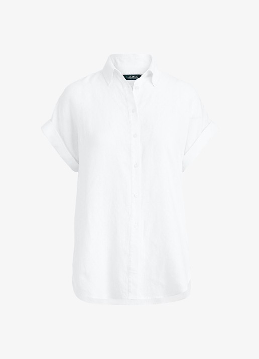 Ralph Lauren Blouse van linnen met korte mouw - voorkant 4 white / wit