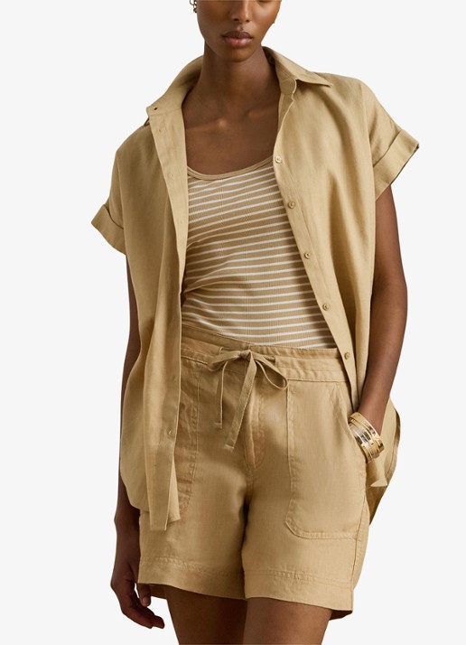 Ralph Lauren Blouse van linnen met korte mouw