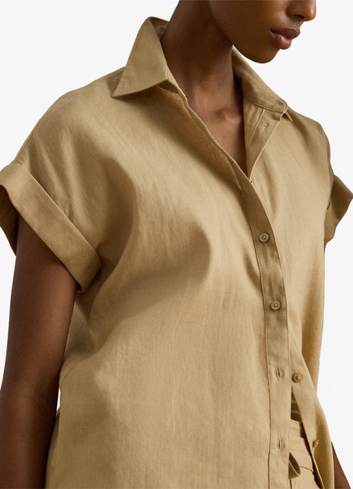 Ralph Lauren Blouse van linnen met korte mouw - detail 2 birch tan / beige