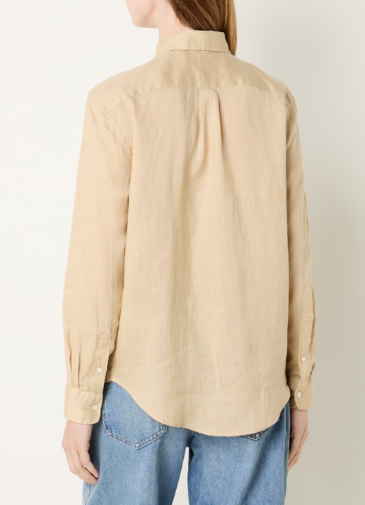 Ralph Lauren Blouse van linnen met logoborduring - achterkant 4 zand