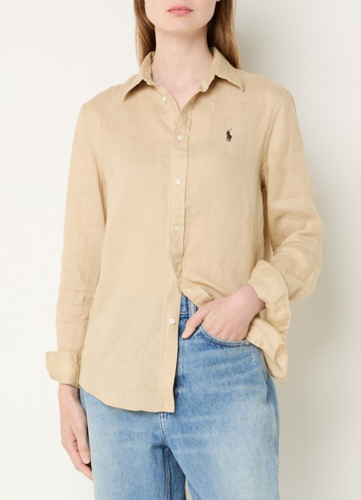 Ralph Lauren Blouse van linnen met logoborduring