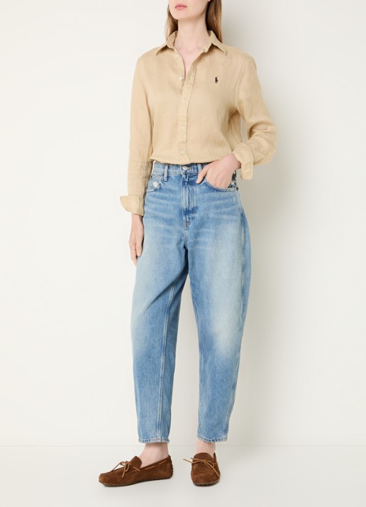 Ralph Lauren Blouse van linnen met logoborduring - voorkant 3 zand