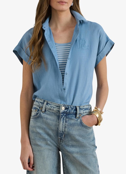 Ralph Lauren Blouse van linnen met logoborduring