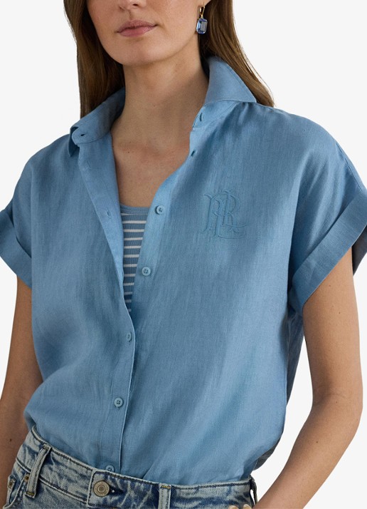 Ralph Lauren Blouse van linnen met logoborduring - detail 2 blue note / blauw