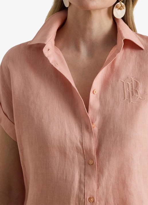 Ralph Lauren Blouse van linnen met logoborduring - detail 4 pink rhodonite / roze