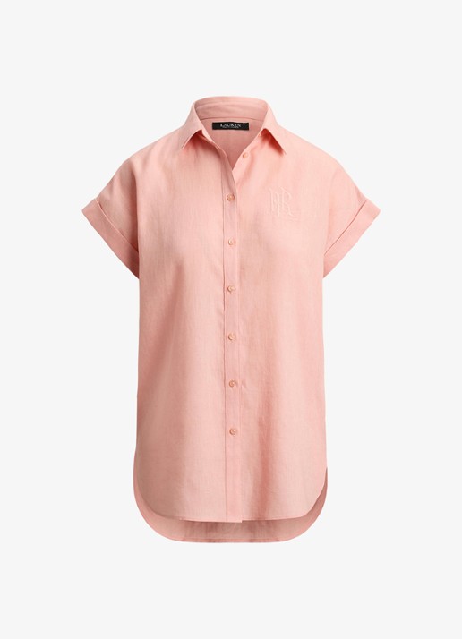 Ralph Lauren Blouse van linnen met logoborduring - voorkant pink rhodonite / roze