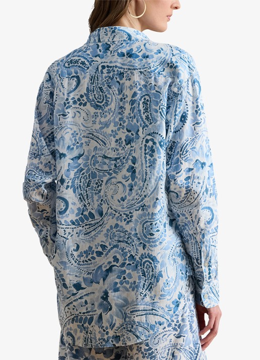 Ralph Lauren Blouse van linnen met paisley dessin - achterkant 5 white/blue / blauw