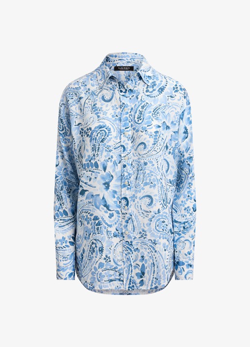 Ralph Lauren Blouse van linnen met paisley dessin - voorkant 3 white/blue / blauw