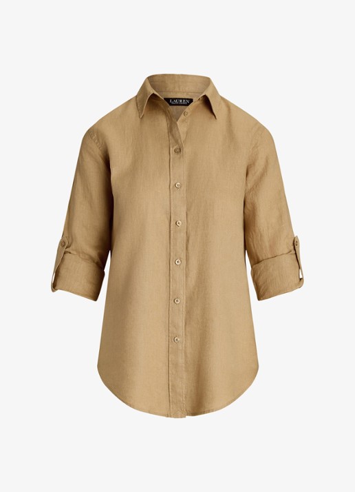 Ralph Lauren Blouse van linnen - voorkant 2 birch tan / beige