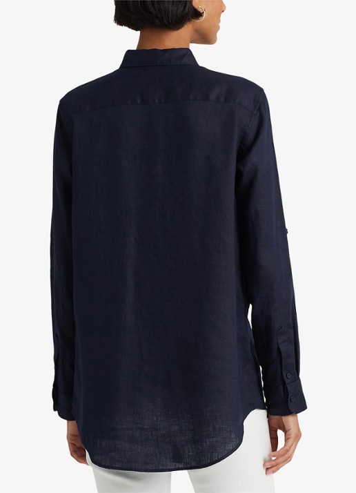 Ralph Lauren Blouse van linnen - achterkant 5 donkerblauw