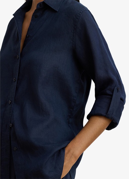 Ralph Lauren Blouse van linnen - detail 4 donkerblauw