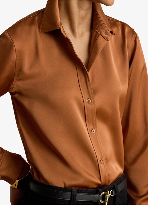 Ralph Lauren Blouse van satijn - detail 5 red terracotta / rood
