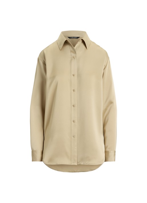 Ralph Lauren Blouse van satijn - voorkant 4 ranch cream / beige