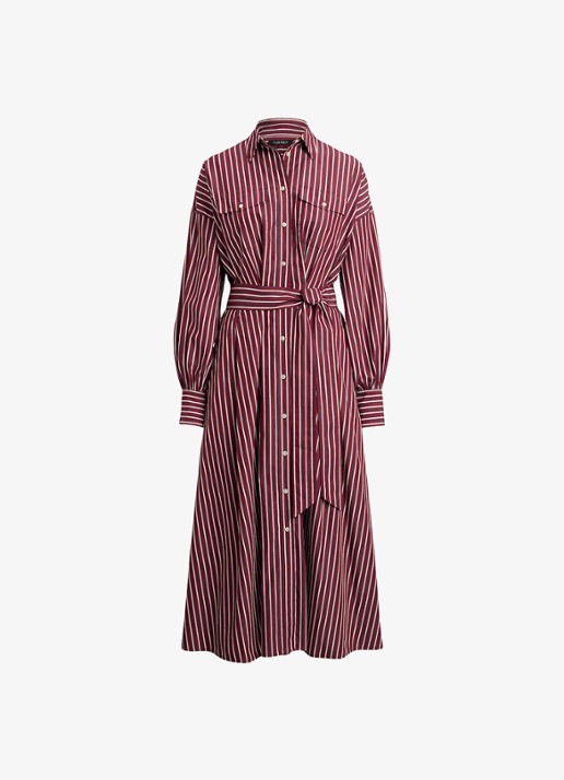 Ralph Lauren Blousejurk met streepprint en borstzakken - voorkant 2 bordeauxrood