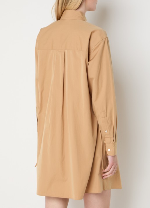 Ralph Lauren Blousejurk van satijn met paspelzakken en trekkoord  - achterkant camel