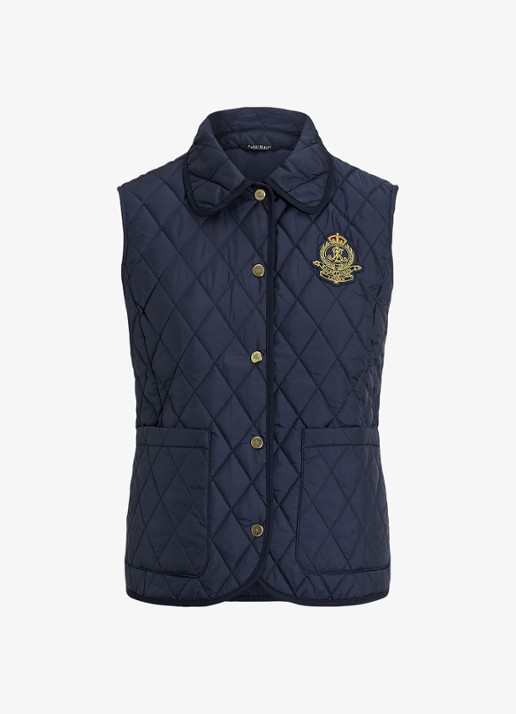 Ralph Lauren Bodywarmer met quilt patroon en opstikzakken - voorkant 3 donkerblauw
