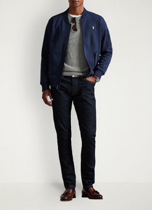 Ralph Lauren Bomberjack met klepzakken en logoborduring - voorkant 3 aviator navy / donkerblauw