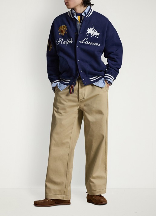 Ralph Lauren Bomberjack met logoborduring - voorkant 2 newport navy