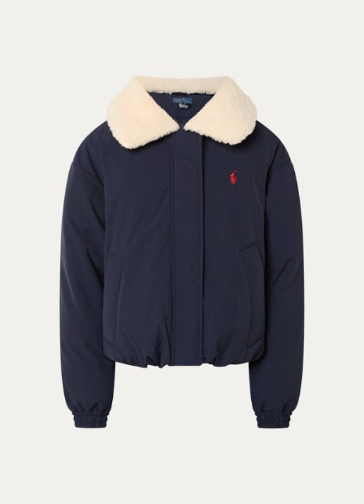 Ralph Lauren Bomberjack met steekzakken en logoborduring  - voorkant 2 donkerblauw