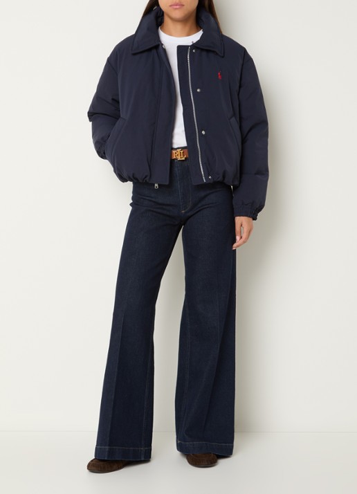 Ralph Lauren Bomberjack met steekzakken en logoborduring  - voorkant 3 donkerblauw