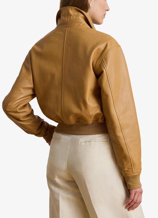 Ralph Lauren Bomberjack van lamsleer met steekzakken - achterkant 3 caramel / beige