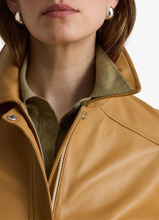 Ralph Lauren Bomberjack van lamsleer met steekzakken - detail 5 caramel / beige