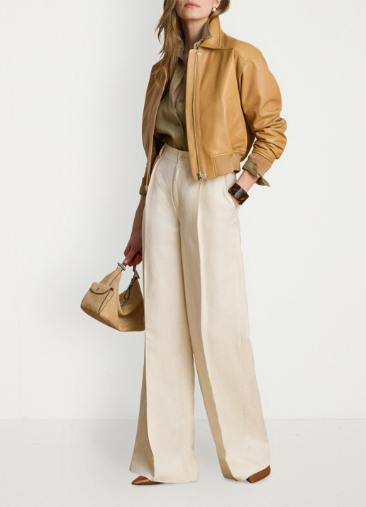 Ralph Lauren Bomberjack van lamsleer met steekzakken - voorkant 2 caramel / beige