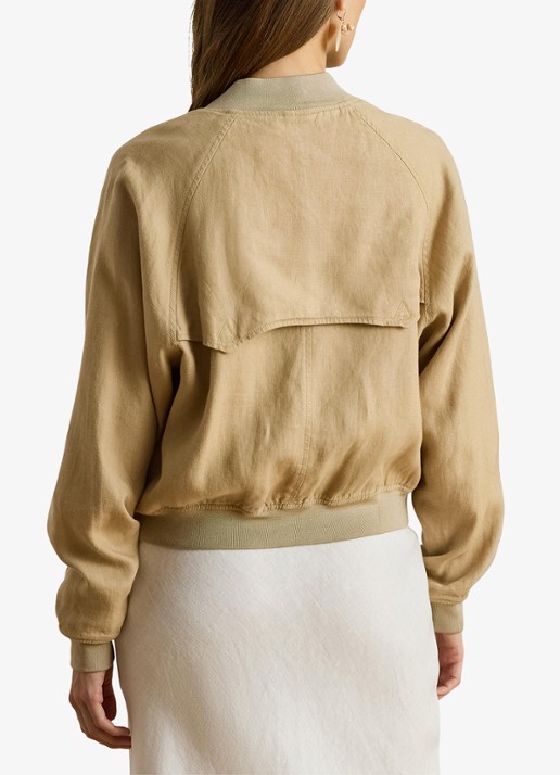 Ralph Lauren Bomberjack van linnen met steekzakken - achterkant 5 birch tan / beige