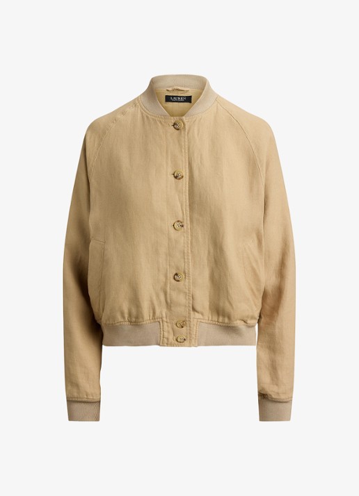 Ralph Lauren Bomberjack van linnen met steekzakken - voorkant birch tan / beige