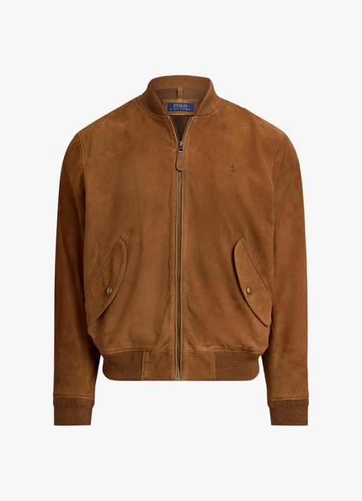 Ralph Lauren Bomberjack van suède met klepzakken - voorkant country brown-2ye7 / bruin
