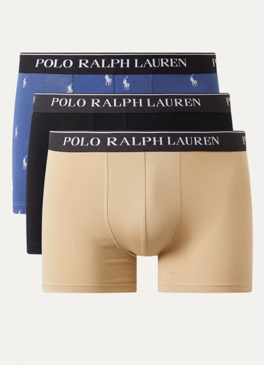 Ralph Lauren Boxershorts met logoband in 3-pack - voorkant 3 zand