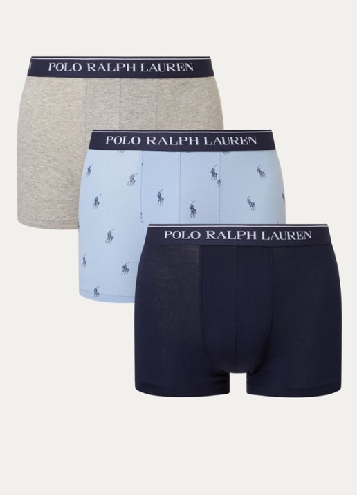 Ralph Lauren Boxershorts met logoband in 3-pack - voorkant 2 blauwgrijs