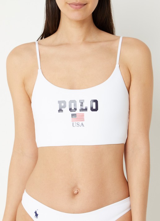 Ralph Lauren Bralette bikinitop met logoprint - voorkant 3 wit
