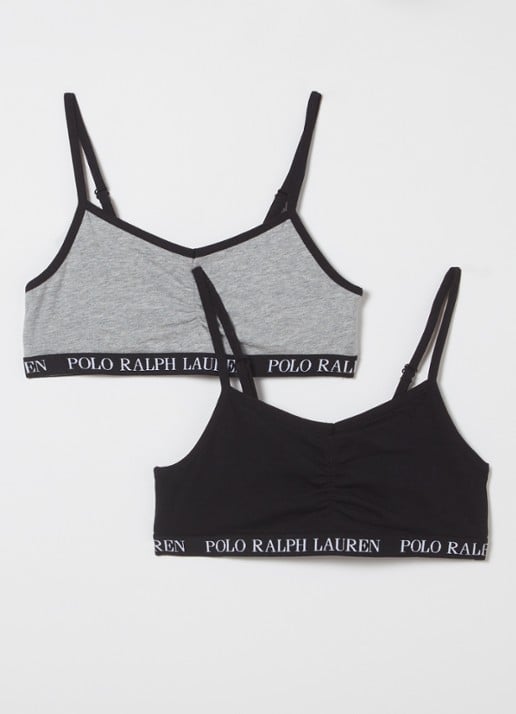 Ralph Lauren Bralette met logoband in 2-pack - voorkant zwart
