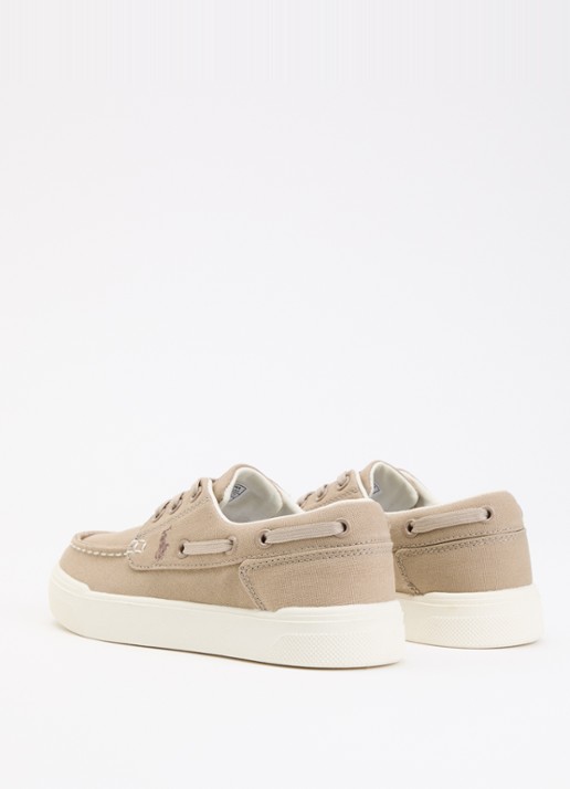 Ralph Lauren Briar Boat bootschoen van canvas met logo - achterkant lichtbruin