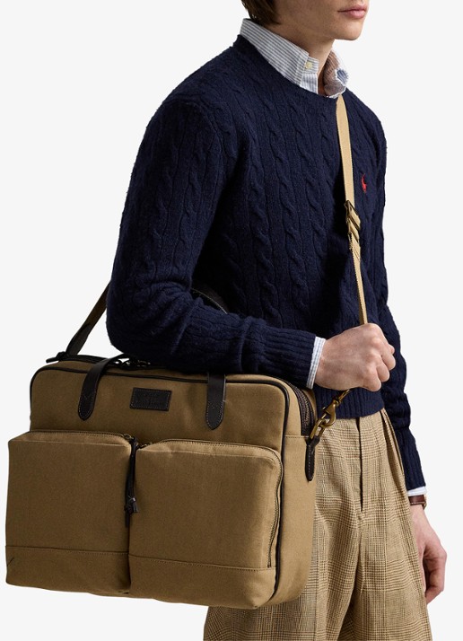 Ralph Lauren Businesstas met logo - voorkant 7 montana khaki/brown / khaki